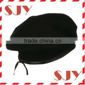 Fashion 100%wool military mens leather beret hat