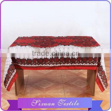 2016 Newest Faux Linen Christmas Printed Embroidery Table Cloth for Christmas