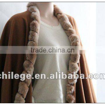 fashion, ladie's cashmere cape, with fox fur trim