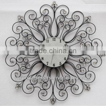 Cheap Fashion New design Mordern Home Decorative Artificial Shining Crystal Diomond Metal Wall Clock wholesale