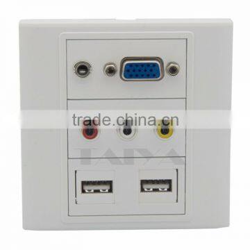 VGA, 3.5mm audio, 3RCA AV, dual USB wall face plate with backside female to female connector