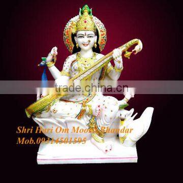 Religious Goddess Marble Saraswati Statue