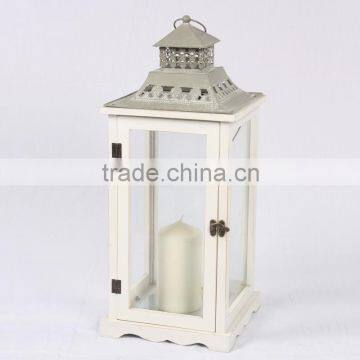 Cheap Wooden Lantern With Metal Top White Color photo-2