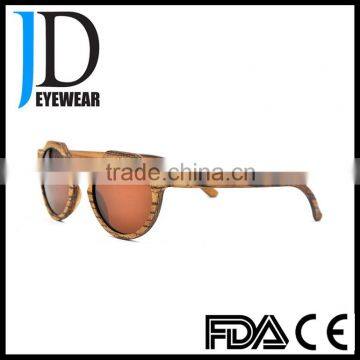 Retro Round Environmentally Friendly Wooden Sunglasses With Brown Solid Color Lens photo-3