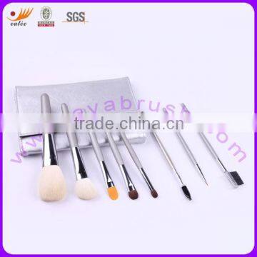 8 pcs natural hair professional makeup brush set with aluminum ferrule and wood handle