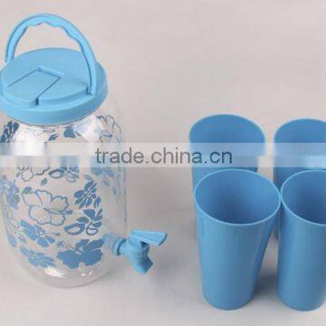 4L Glass Water Dispenser With Tap Beverage Juice Dispenser With Cups