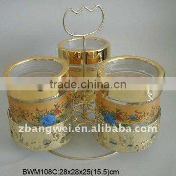 Glass Jar With Gold Decal+gold Rack