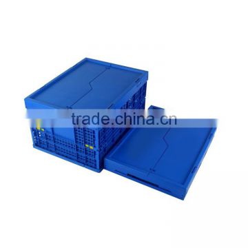 Plastic turnover storage folding box with hinged lid