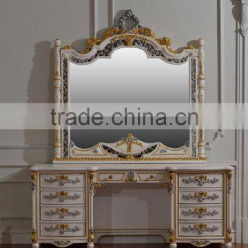 Classical European Flower Hand Painting Designed Dressing Table Mirror and Chair Set photo-4