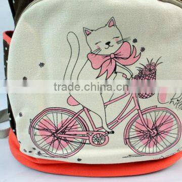 Lightweight Dots and Cartoon Printting Canvas Laptop Backpack Cute School Bag photo-4