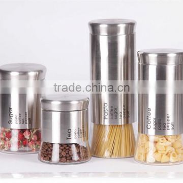 stainless steel coated glass storage jar set