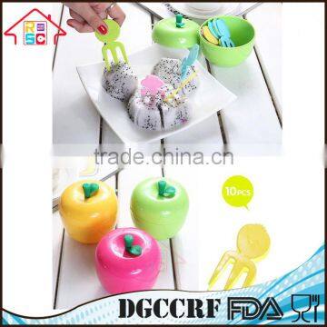 1Set Apple Box 10 PCS Plastic Fruit Fork Stand Container Kids Cake Dessert Forks photo-4