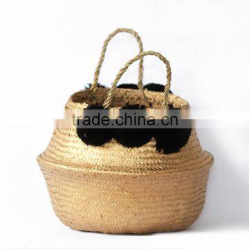 Decor Seagrass Baskets With Pompoms/ Seagrass Storage Baskets photo-2