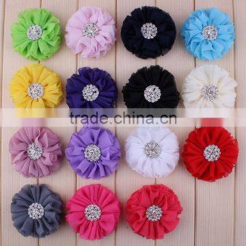 fabric chiffon flower clip with rhinestone center for kids hair accessories