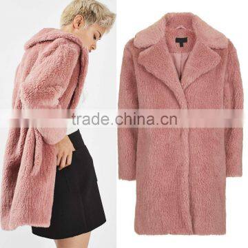 Wholesale Latest New Fashion Design Women Wool Pink Casual Winter Faux Fur Coat