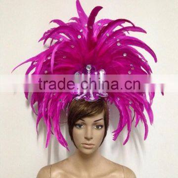 Ornate feather headpiece with rhinestones for samba party