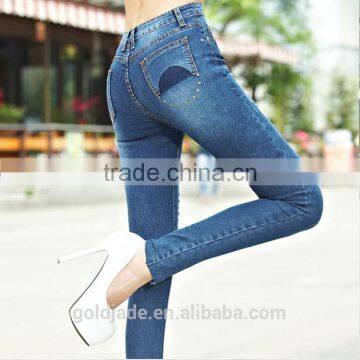 Unique Design Fashion Denim Jeans for Women Blue Cotton Slim Jeans photo-5