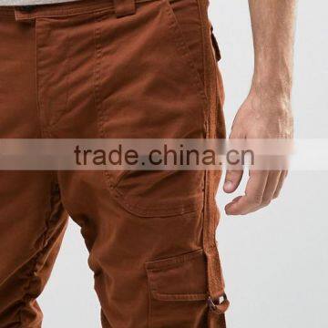 Custom OEM 100% Cotton Twill Breathable Taped Sides Concealed Fly Functional Cargo Pockets Plum Men's Pants photo-3