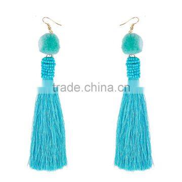 Bohemian long tassel pompon dangle earrings for women