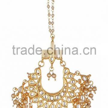 Kundan Jadau Earring Tikka Gold Plated Chand Bali Set photo-2