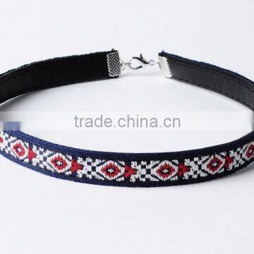 fabric leather choker necklace hot selling fabric necklace handmade leather fabric woman necklace jewelry