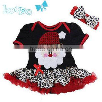 girls black with leopard santa claus dress with headband fashion baby clothes for chirtsmas