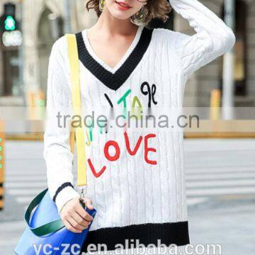Ladies Loose Embroidery Pullover Sweater