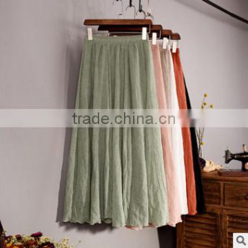 2016 new fashion women summer skirts cotton linen pleated skirt