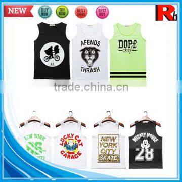 China Cheap Sports Bodybuilding Screen Printed Wholesale Open Side 100 Cotton Men Tank Top photo-3