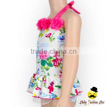 Hot Sale Kids Halter Floral Printed Flower One Piece Little Girl Modeling Swimwear Dress Beach Clothes photo-4