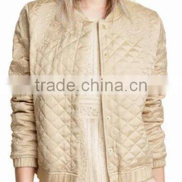 Runwaylover EY1024C 100% Polyester Contrast Embroidery Women Bomber Jacket With Ribbed Collar