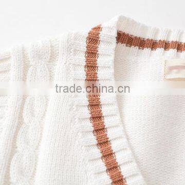 Customized School Uniform 100% Cotton White Cable Knit Vest Sweater photo-4