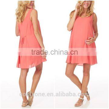 Latest Gorgeous Sleeveless Basic Coral Chiffon Maternity Dress for Women