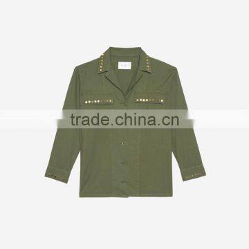 COOL Style GOLD-TONE Rivet Long Sleeves and Shirt Collar Ladies Jacket photo-6