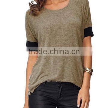 Women Purecolor Comfy Loose Fit Short Cut Out Sleeve Cotton T-Shirt photo-3