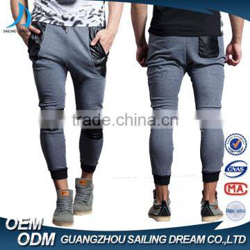 2016 high quality light grey patch design mens jogger sweat pants for men