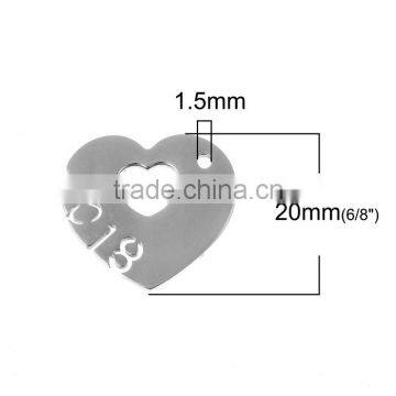 Custom Heart Silver Tone Number 2018 Stainless Steel Cut Out Charms photo-2