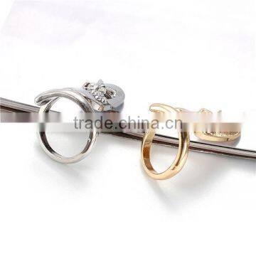 Unadjustable Rings Silver Tone Oval Butterfly Clear Rhinestone photo-2
