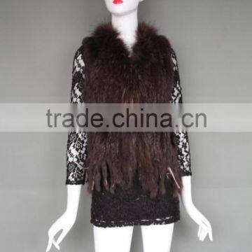 Hot China Fur Factory cheap price Genuine rex rabbit fur Vest with fur collar