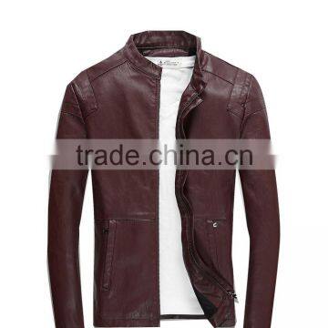 High Quality Men's fashion soft zipper PU leather jacket with fur lining