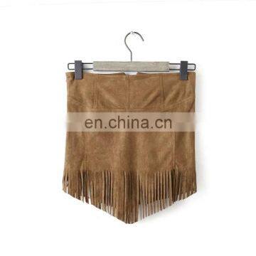 Mini Skirt Brown Tassels Chamois Leather Skirt photo-4