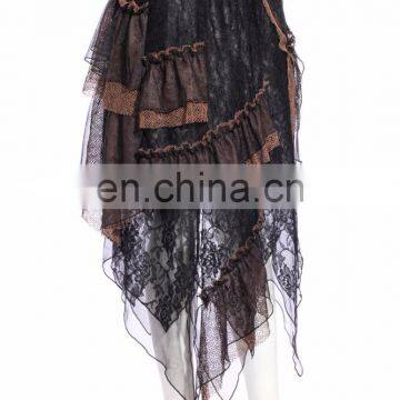 Steampunk Laces and Mesh Asymmetrical Cut Long Skirt photo-3
