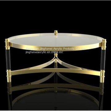 Best Selling Round Acrylic Coffee Table With Stainless Steel Electroplated Titanium Frame photo-3