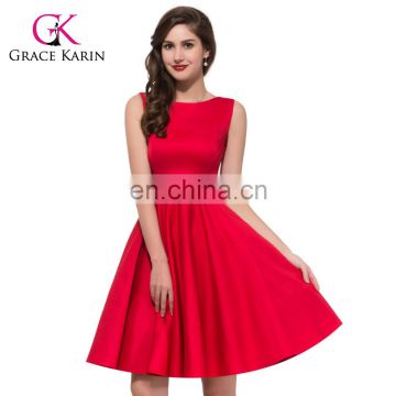 Hot sale Grace Karin Red sleeveless women short cheap Vintage 1950s deress CL6086-12#