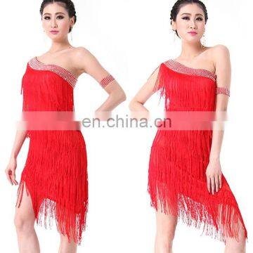 BestDance latin dance costume dress one-shoulder sleeveless ballroom dance dress latin tassel dress skirts OEM