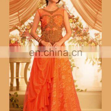 New Design Sleeveless Elegant Orange Party Wear Gown