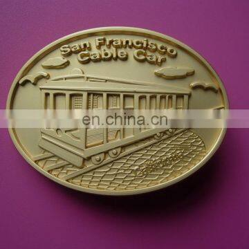 Matte Golden embossed San Francisco Cable car logo metal belt buckles