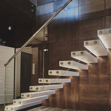 Indoor Hidden Keel Floating Stair With Tempered Glass Railing photo-3