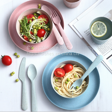 Spot Wheat Straw Tableware Wheat Straw Tableware Set Cup Bowl Set Cutlery, Fork and Spoon Set Anti - Fall Plate Wholesale photo-3