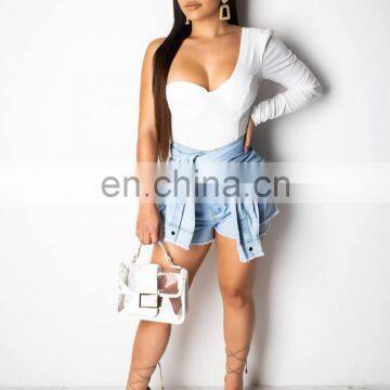 2019 New Women Summer High Waist Tie up Zipper Fly Fashion Short Jeans Vintage Casual Denim Shorts Trouser Pants 3 Color photo-4